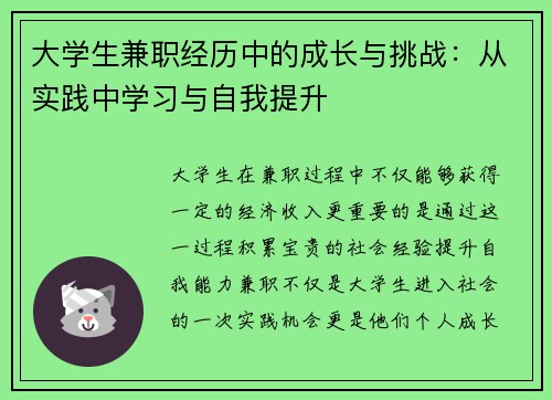大学生兼职经历中的成长与挑战：从实践中学习与自我提升