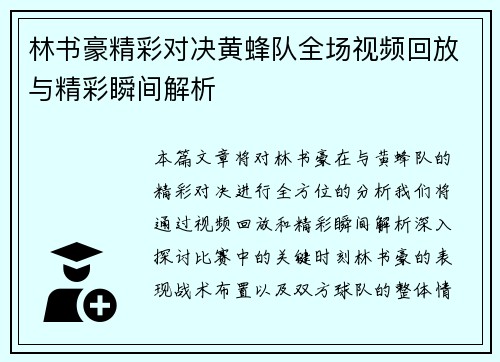 林书豪精彩对决黄蜂队全场视频回放与精彩瞬间解析
