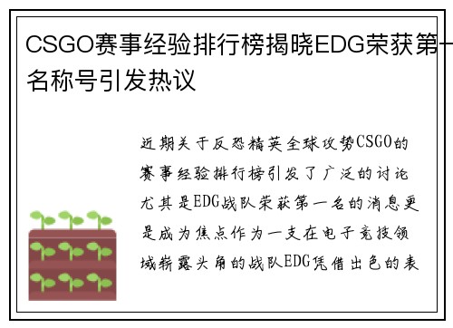 CSGO赛事经验排行榜揭晓EDG荣获第一名称号引发热议